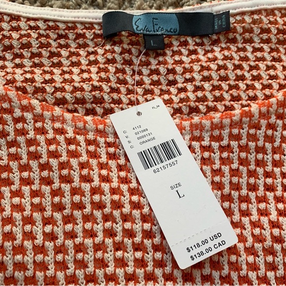 ANTHROPOLOGIE EVA FRANCO Feather Blouse Orange& White NWT ShortSleeves SZ L Rare - Picture 12 of 16